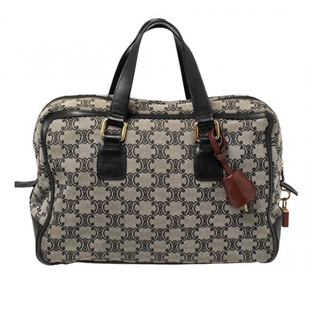 Authentic Celine Canvas Leather Macadam Boston Bag Vintage